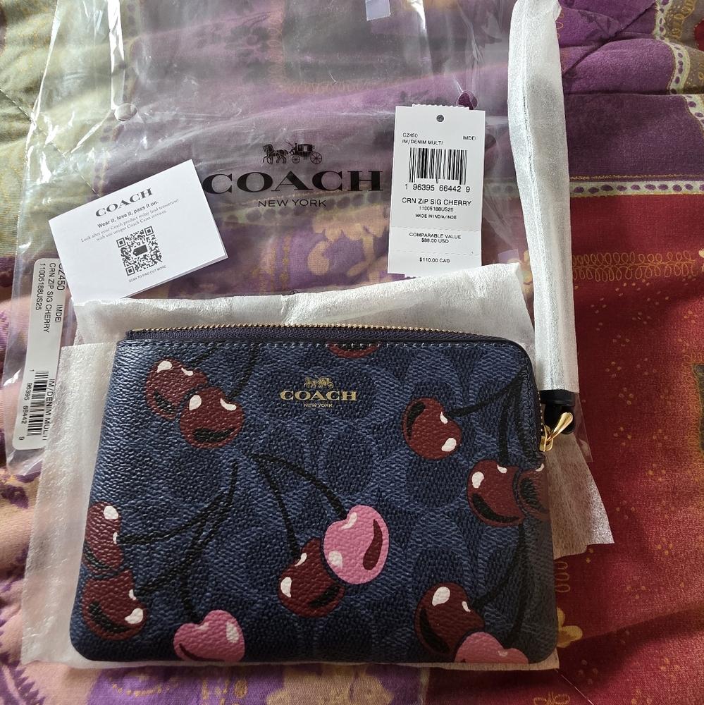 Coach NWT Cherry Corner Zip Wristlet